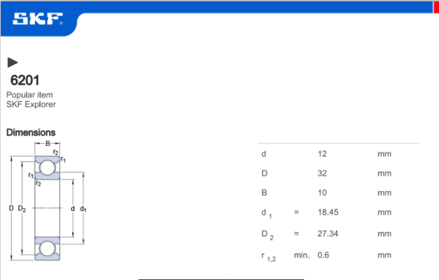 vong bi bac dan skf 6201
