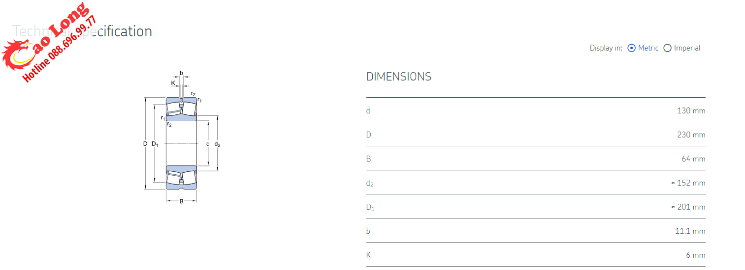 Vòng bi 22226 E/C3 skf chính hãng