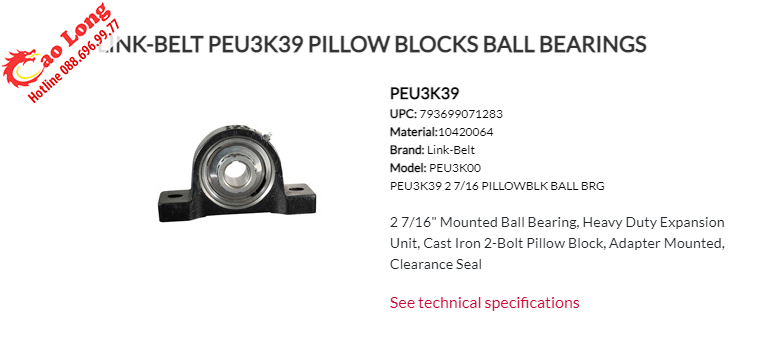 Gối đỡ PEU3K39 Link Belt Rexnord - Ảnh 2